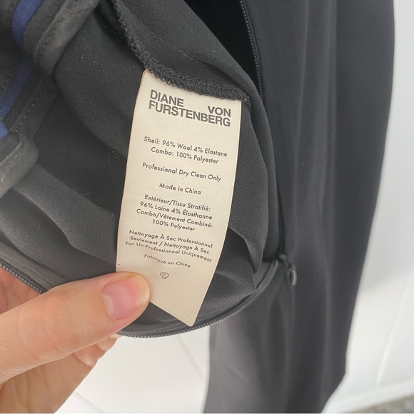 Diane von Furstenberg DVF Midi Dress Women’s 0 Black Blue Wool Sleeveless Sheath - Picture 14 of 16